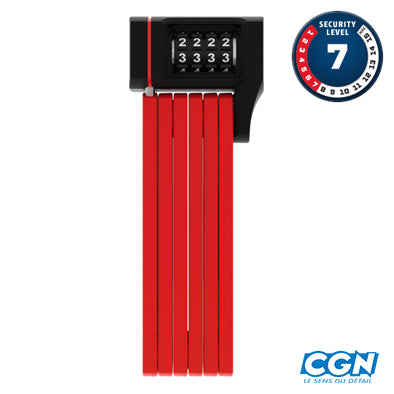 ANTIVOL VELO PLIABLE A CODE L 80CM ABUS BORDO UGRIP 5700C/80 ROUGE +  SUPPORT