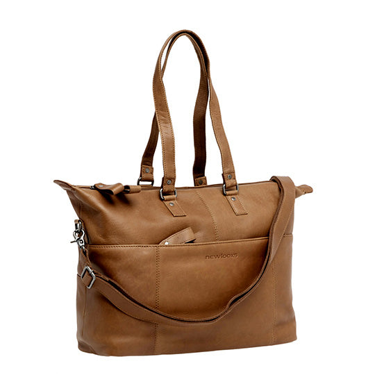 SACOCHE VELO PORTE BAGAGE NEWLOOXS CUIR VERLA COGNAC - 21 LITRES - 340X440X180MM