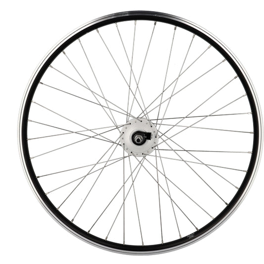 ROUE VTT 26" AV ECROU AXE PLEIN JANTE NOIR MACH1 ER 10 MOYEU SHIMANO DYNAMO 6V 3.0W