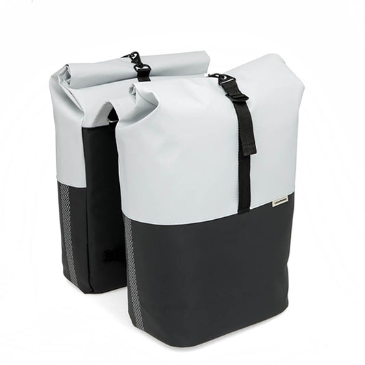 SACOCHE VELO PORTE BAGAGE A PONT NEWLOOXS NYBORG DOUBLE GRIS CLAIR/NOIR - 34 LITRES - 300X