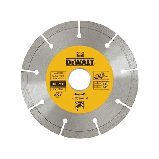 DISQUE FRITTÉ DEWALT SEGMENTÉ POURMATÉRIAUX DE CONSTRUCTION/BÉTON 125X22.2MM