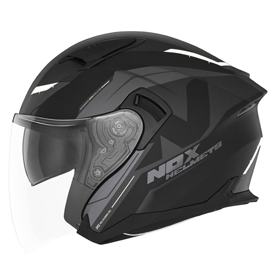 CASQUE JET DOUBLE ECRAN NOX N130 KLINT NOIR MAT BLANC T53-54 XS - CE 22.06