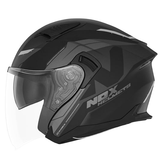 CASQUE JET DOUBLE ECRAN NOX N130 KLINT NOIR MAT TITANIUM T55-56 S - CE22.06