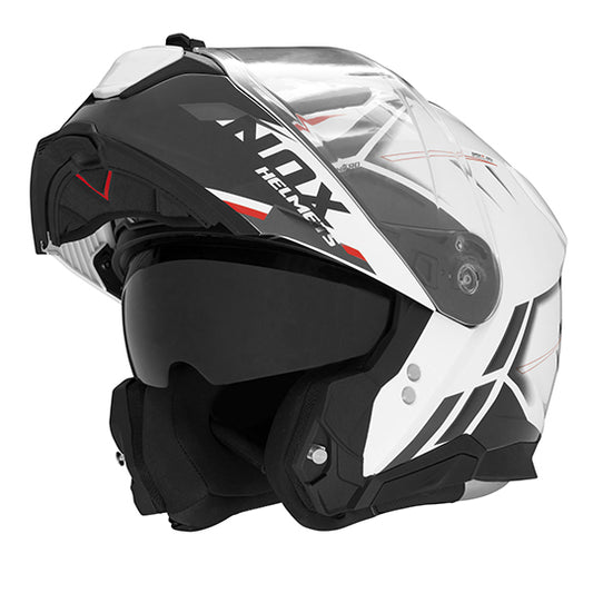 CASQUE MODULABLE NOX N967 SYNCHRO BLANC ROUGE T59-60 L - CE 22.06