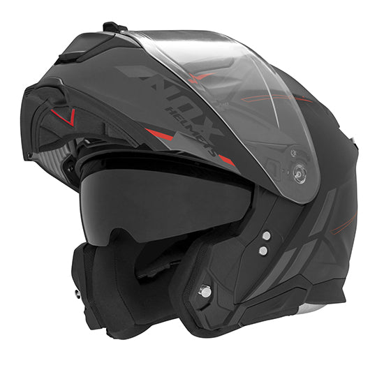 CASQUE MODULABLE NOX N967 SYNCHRO NOIR MAT ROUGE T55-56 S - CE 22.06