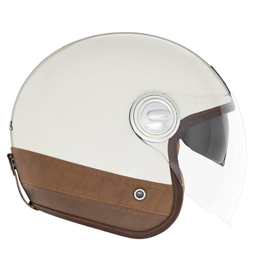 CASQUE JET NOX PREMIUM HERITAGE CREME CUIR MARRON T59-60 L - CE 22.06