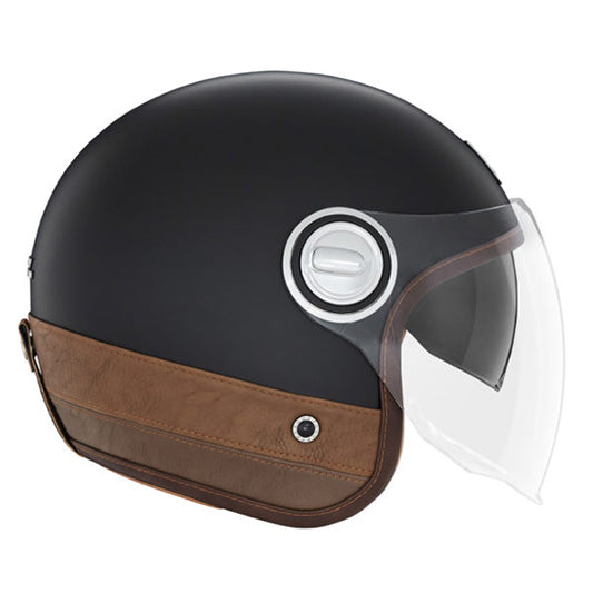 CASQUE JET NOX PREMIUM HERITAGE NOIR MAT CUIR MARRON T57-58 M - CE 22.06