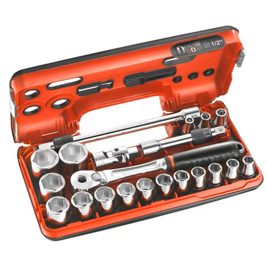 COFFRET DBOX CLIQUET ÉTANCHE À VERROUILLAGE + DOUILLES 1/2" 6 PANS 21PIÈCES FACOM