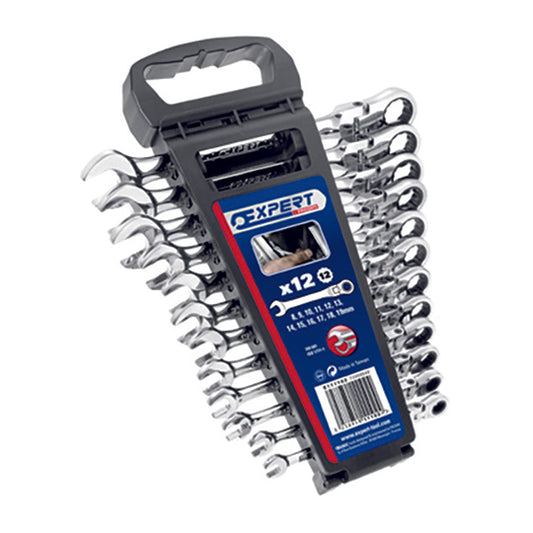 JEU 7 CLÉS MIXTES À CLIQUET ARTICULÉES SUR RACK - EXPERT - E111108