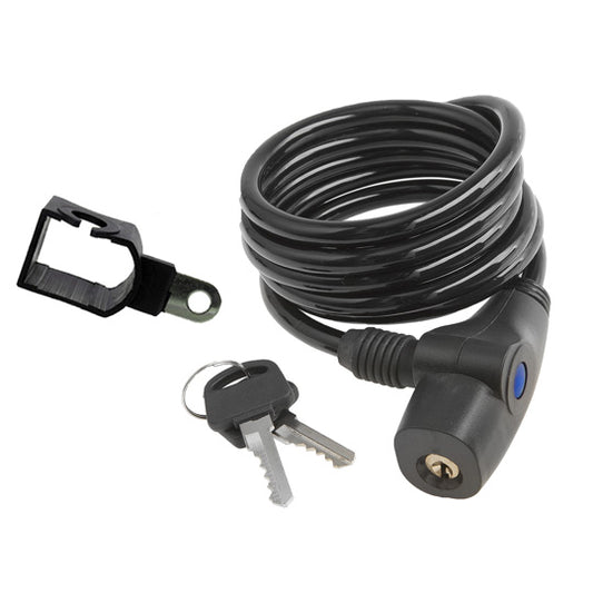 ANTIVOL VELO SPIRAL A CLE D 8 X 1.50M NOIR AVEC SUPPORT