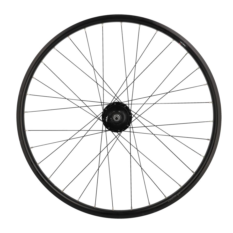 ROUE VILLE 26" AV ECROU AXE PLEIN JANTE NOIR MACH1 M910 MOY SHIMANO DYNAMO 6V 3.0W DISQU