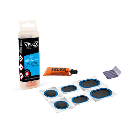NECESSAIRE REPARATION VELOX VTT 6 PIECES RENFORCEES + DISSOLUTION 5ML + 1 RAPE