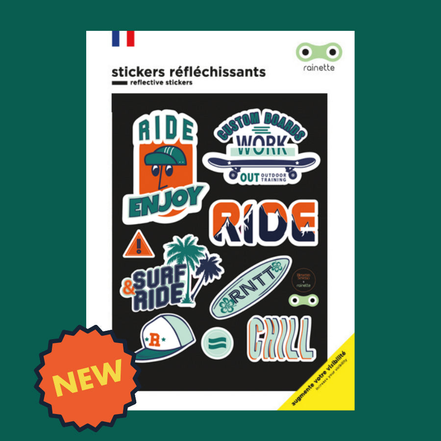AUTOCOLLANT/STICKER REFLECHISSANT RAINETTE RIDE (PLANCHE 137X172MM)