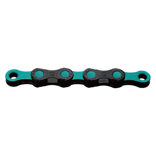 CHAINE VELO 12V. KMC DLC12 NOIR/VERT CELESTE 126M ATTACHE RAPIDE