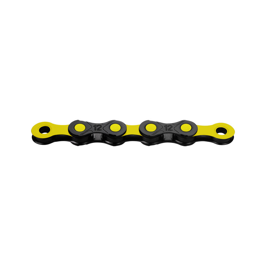 CHAINE VELO 12V. KMC DLC12 NOIR/JAUNE 126M ATTACHE RAPIDE