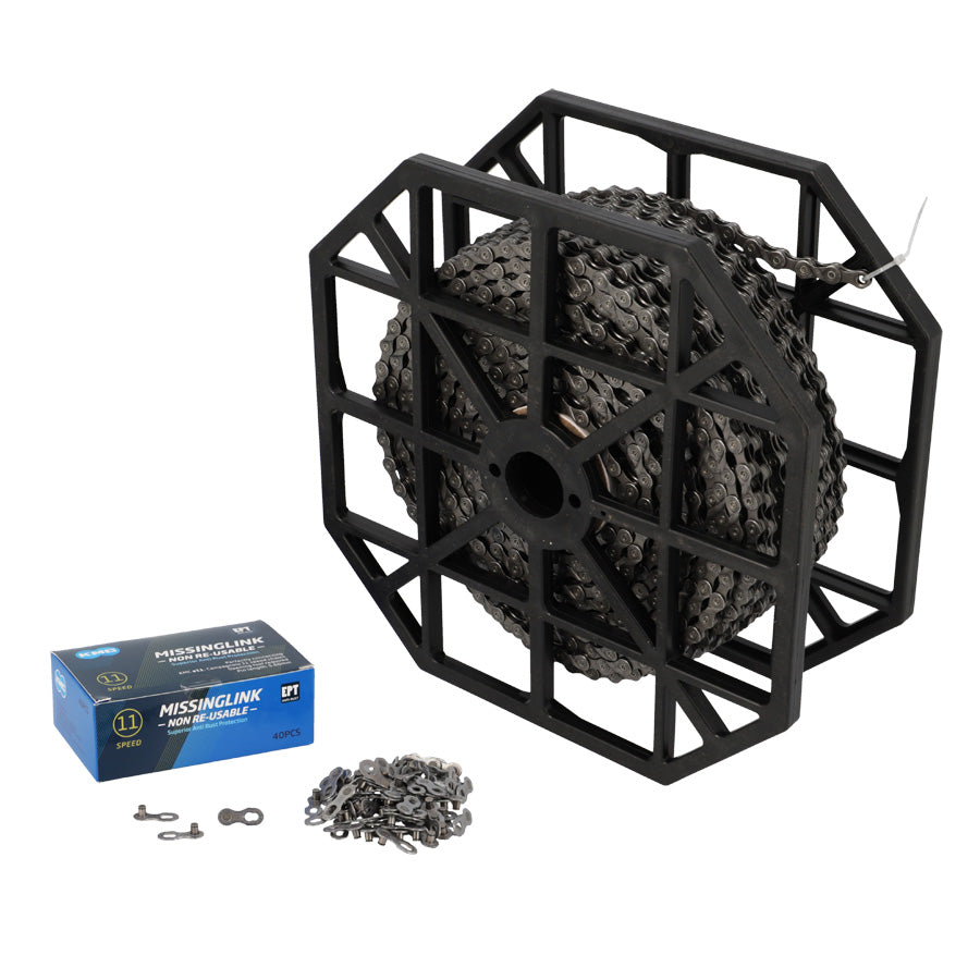 CHAINE VELO 11V. KMC E11 EPT ARGENT (ROULEAU ATELIER 50 METRES + 40 ATTACHES RAPIDES)