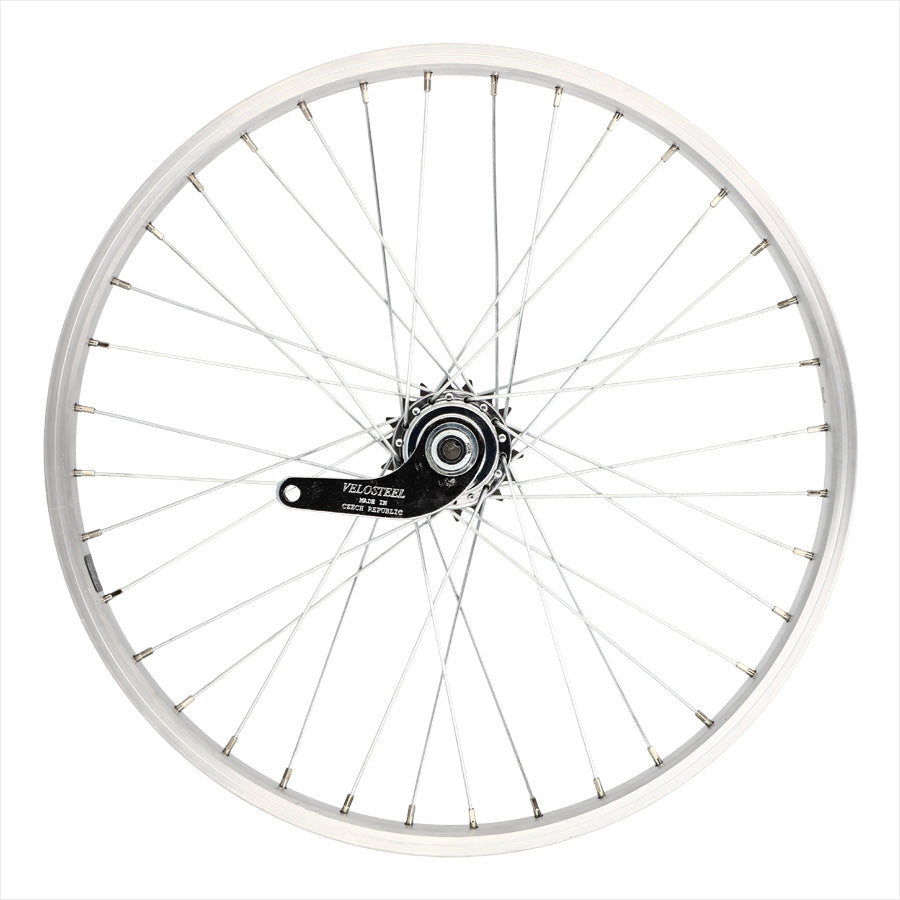 ROUE VTT 20" AR ECROU. AXE PLEIN MACH1. MOY. VELOSTEEL COASTER RETRO.