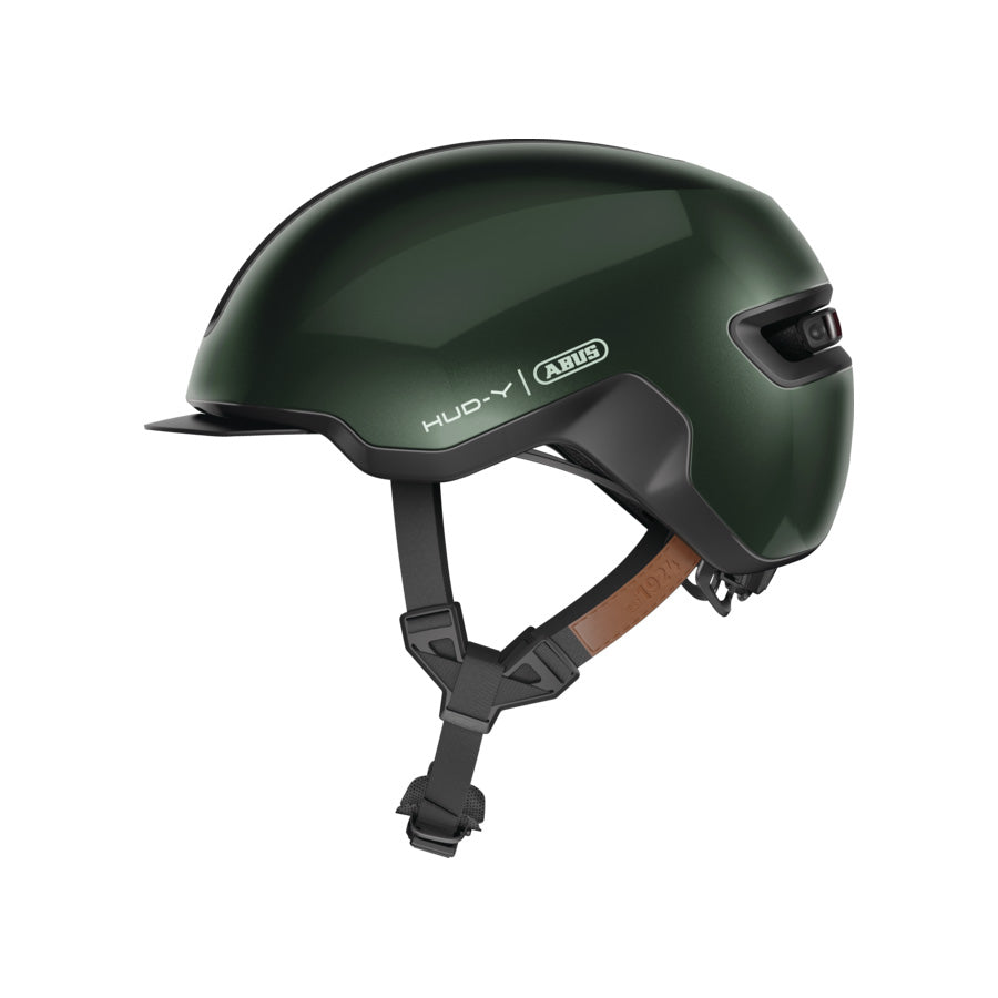 CASQUE URBAIN ABUS HUD-Y VERT FONCE IN MOLD ECLAIRAGE MAGNET. AVEC REGLAGE OCCIPITAL T.M