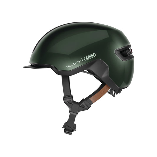 CASQUE URBAIN ABUS HUD-Y VERT FONCE IN MOLD ECLAIRAGE MAGNET. AVEC REGLAGE OCCIPITAL T.M