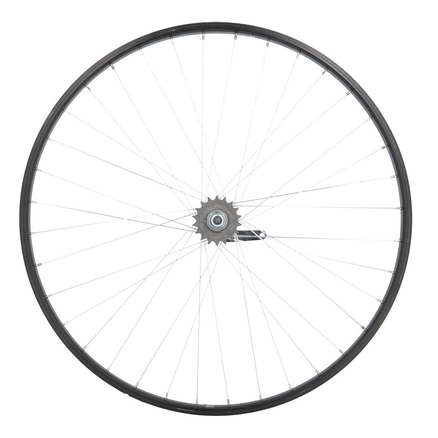 ROUE VELO URBAIN 28" AR ECROU. AXE PLEIN JANTE ALU NOIR MACH1 M110 MOY. VELOSTEEL COASTER