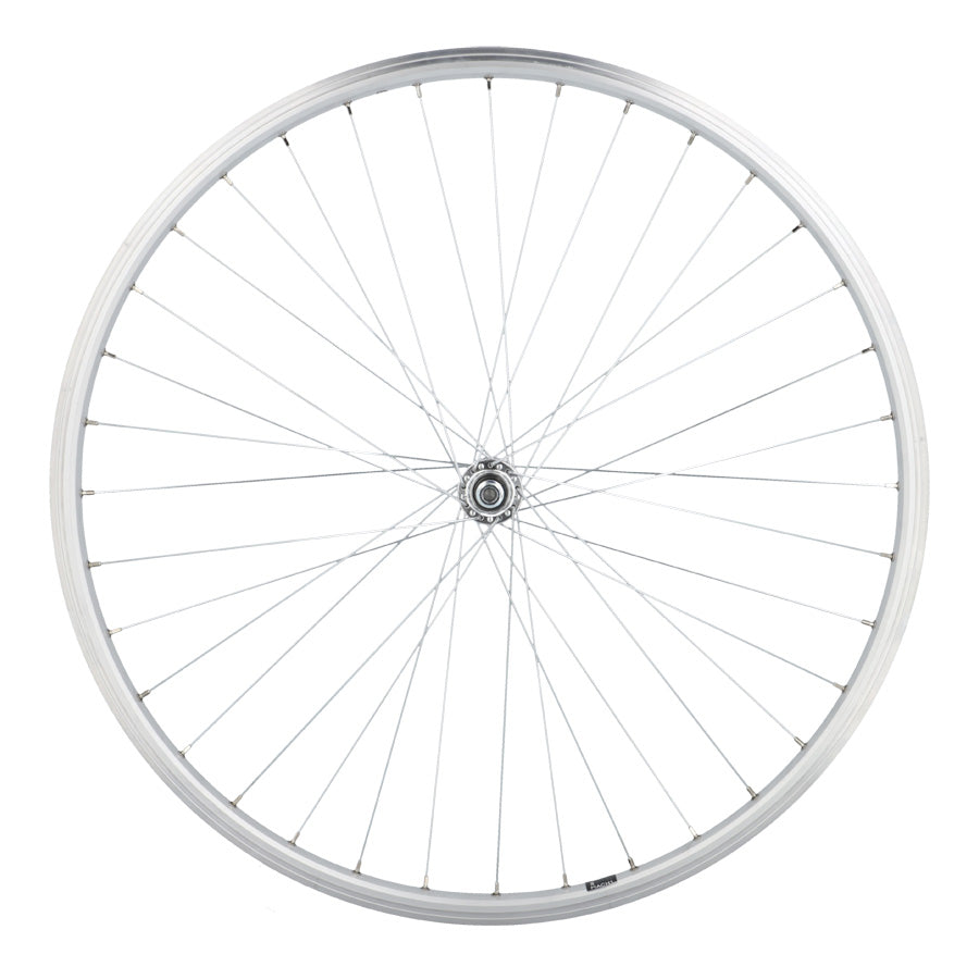 ROUE VTC 28" AV ECROU AXE PLEIN JANTE ALU ARGENT MACH1 M260 MOY. VELOX URBAN V-BRAKE 36T