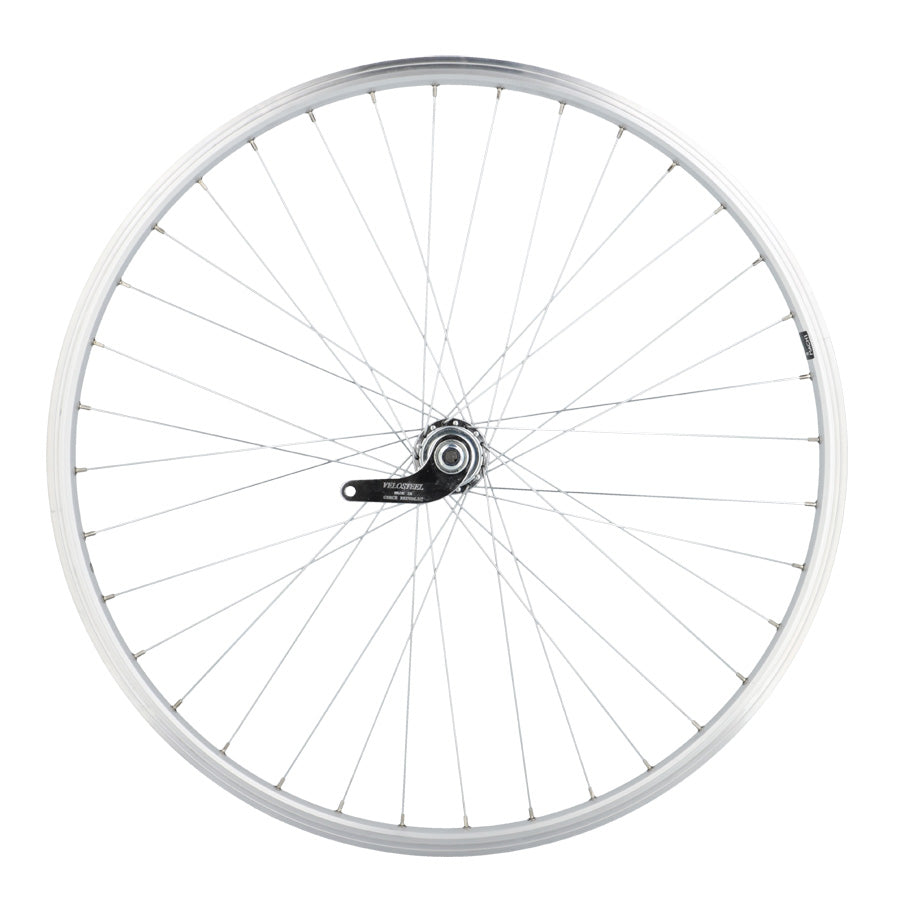ROUE VELO URBAIN 28" AR ECROU. AXE PLEIN JANTE ALU ARGENT MACH1 M260 MOY. VELOSTEEL COASTE