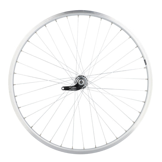 ROUE VELO URBAIN 28" AR ECROU. AXE PLEIN JANTE ALU ARGENT MACH1 M260 MOY. VELOSTEEL COASTE