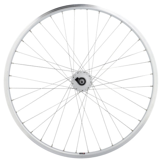 ROUE VTC 28" AV ECROU AXE PLEIN JANTE ARGENT MACH1 M260 MOYEU SHIMANO DYNAMO DH-C3000 6V/2