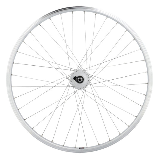 ROUE VTC 28" AV ECROU AXE PLEIN JANTE ARGENT MACH1 M260 MOYEU SHIMANO DYNAMO DH-C3000 6V/3