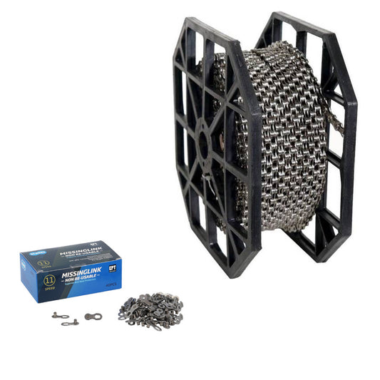 CHAINE VELO 11V. KMC X11 ARGENT/NOIR (ROULEAU ATELIER 50 METRES + 40 ATTACHES RAPIDES)