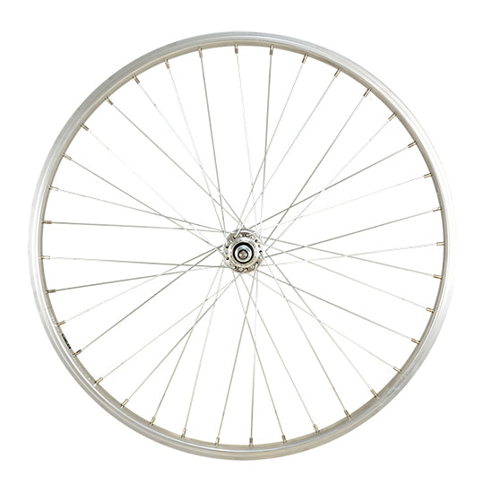 ROUE VTT 24" AV ECROU. AXE PLEIN JANTE ALU ARGENT MACH1. M110 MOY. MICHE MAGNUM V-BRAKE 36