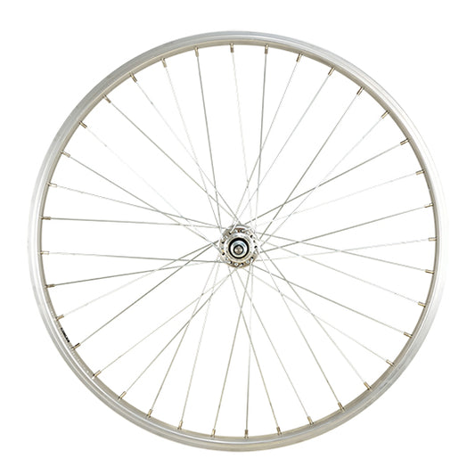 ROUE VTT 24" AV ECROU. AXE PLEIN JANTE ALU ARGENT MACH1. M110 MOY. MICHE MAGNUM V-BRAKE 36