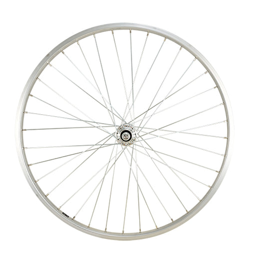 ROUE VTT 26" AR ECROU. AXE PLEIN JANTE ARGENT MACH1.MOY.MICHE V-BRAKE A VISSER 5/6/7V 36T